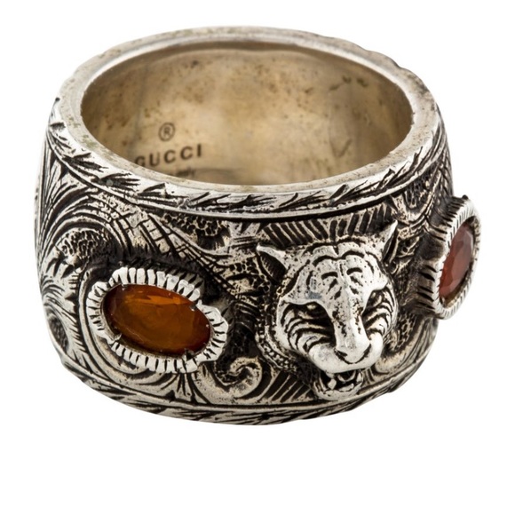 GUCCI SILVER GARNET RING TIGER HEAD - Picture 3 of 10